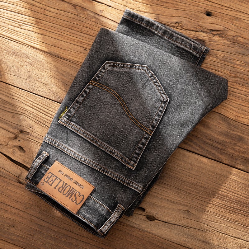 High-End Jeans Men'S Thick Men'S Straight Loose Trendy Slim-Fit Men'S Smoke Grey Pants - Image 4